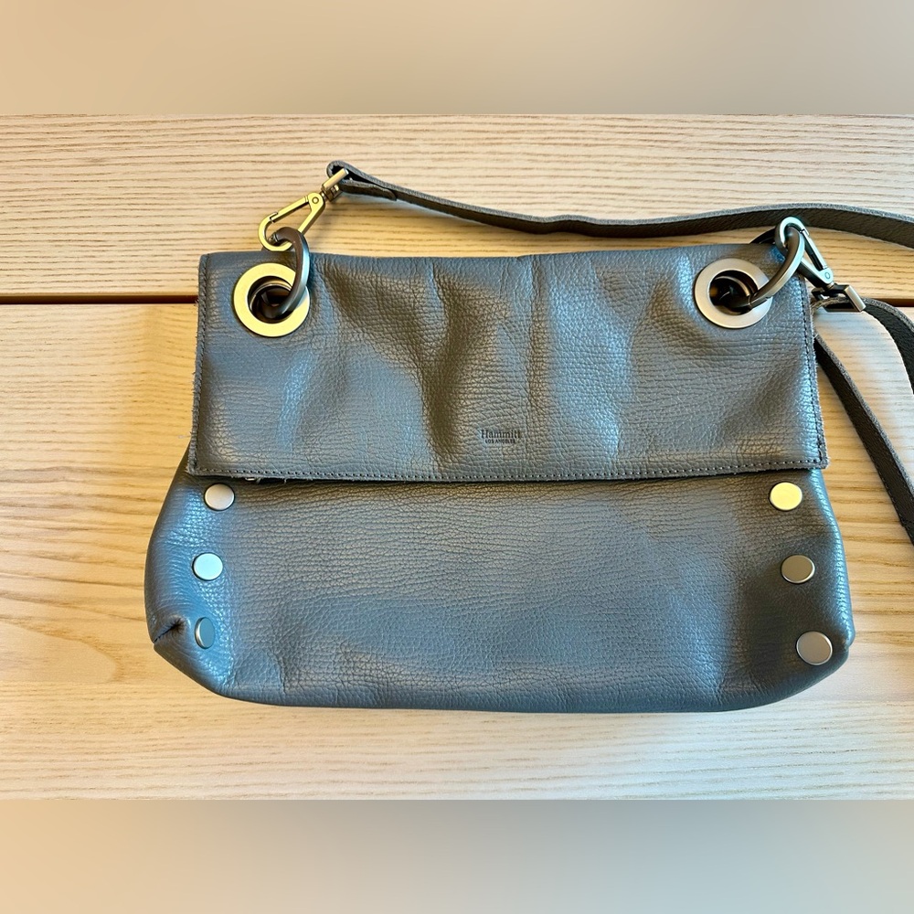 Hammitt VIP Montana Medium Steel Blue Gray Leather Crossbody Bag